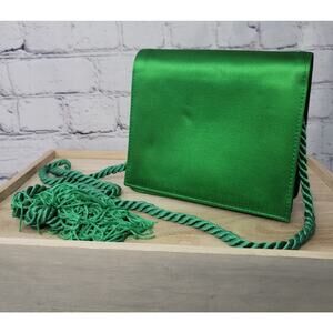 Saks Fifth Avenue- Green Satin Crossbody Evening Bag
